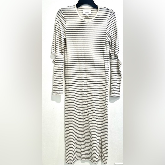 Current Elliot QUINCE STRIPED CUTOUT LONG-SLEEVE MIDI DRESS IN SILVER METALLIC 1 - Picture 2 of 4
